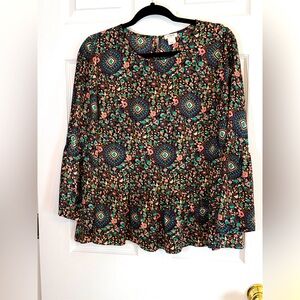 J. Crew Whimsical Peplum Boho Floral Paisley Hippie Indie Blouse Size Large